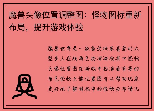 魔兽头像位置调整图:怪物图标重新布局,提升游戏体验